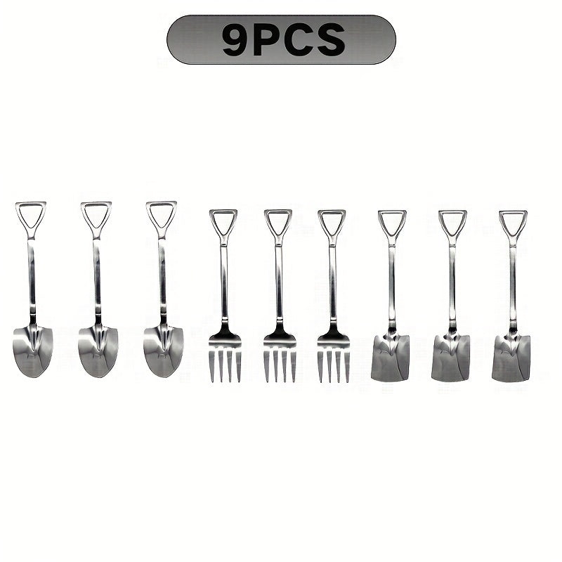 Set of 9/18 6.1-inch mini dessert spatulas and forks, consisting of 3/6 spatulas, 3/6 pointed spoons, and 3/6 stainless steel forks. Perfect for family gatherings, restaurants, and cafes. Includes mixing spoons, espresso spoons, cake spoons, dessert