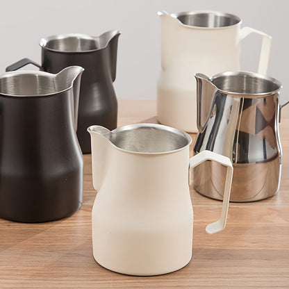 Italian Coffee Art Cup, 1 piece, made of 304 stainless steel, featuring a Latte Art Cylinder. This Latte Art Tool includes a Milk Jug with a pointed spout, perfect for creating latte art. Available in White 480ML/700ML Milk Frothing Canister and Black