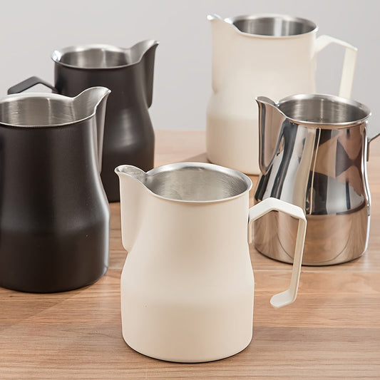 Italian Coffee Art Cup, 1 piece, made of 304 stainless steel, featuring a Latte Art Cylinder. This Latte Art Tool includes a Milk Jug with a pointed spout, perfect for creating latte art. Available in White 480ML/700ML Milk Frothing Canister and Black