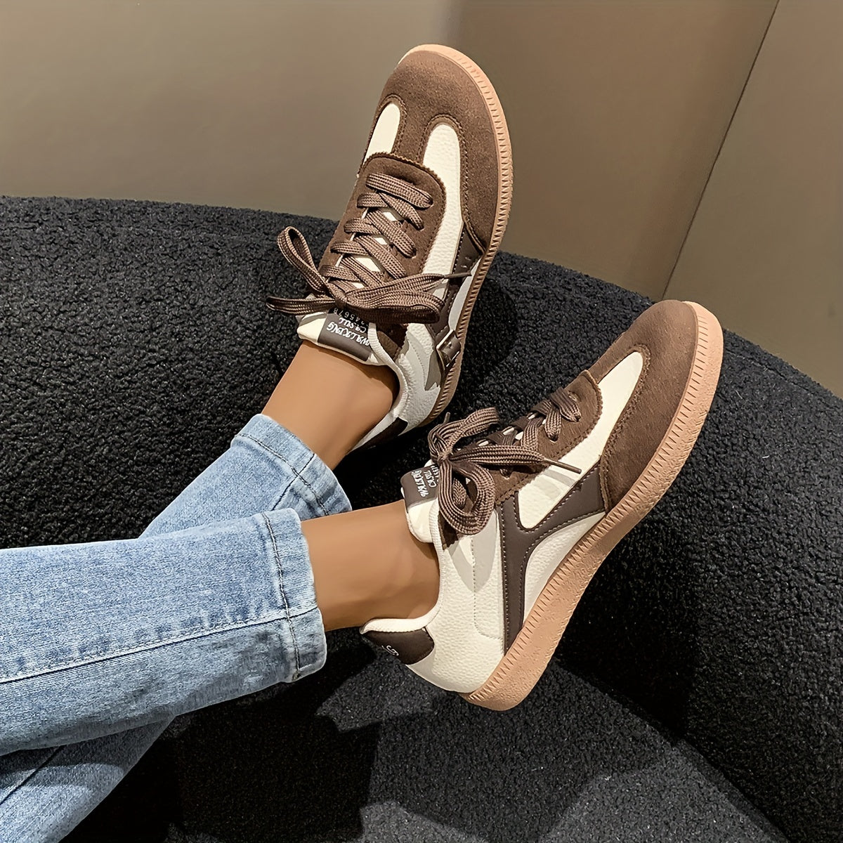 Women's Two-Tone Casual Sneakers with Strap Accents - Lightweight & Comfortable, Low-Top Lace-Up Shoes, Breathable Mesh Lining, Rubber Sole - Perfect for All Seasons