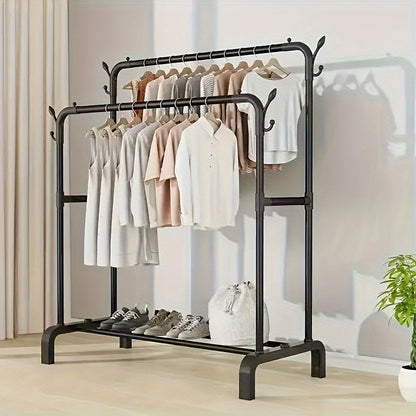 Multi-functional stainless steel clothes drying rack for bedroom and dorm with easy installation and space-saving design. Perfect for clothes, quilts, shoes, and accessories storage.