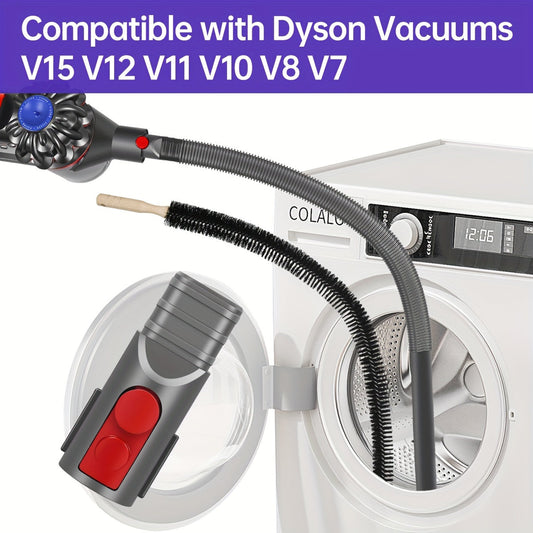 Gray Set of Dryer Vent Cleaner Kit with Vacuum Hose Attachment Compatible with Dyson V15 V12 V11 V10 V8 V7 Vacuum Cleaners. Includes Dryer Lint Brush, Lint Remover, Dryer Cleaner Vent Brush, Vent Trap Cleaner Brush, and Refrigerator Condenser Coil Brush.