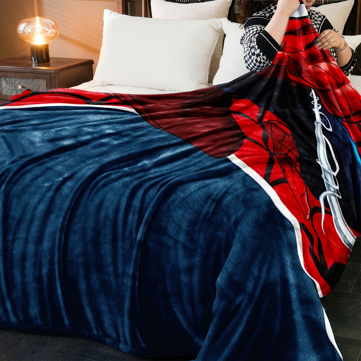 Soft, cozy Spider-Man plush throw blanket ideal for all seasons - perfect for gifting for couch, bed, travel, and car use.