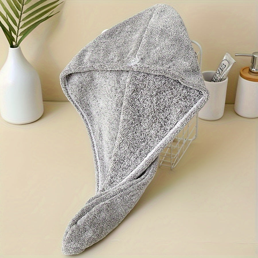 Soft, quick-dry hair towel wrap made with ultra-absorbent bamboo charcoal fiber.