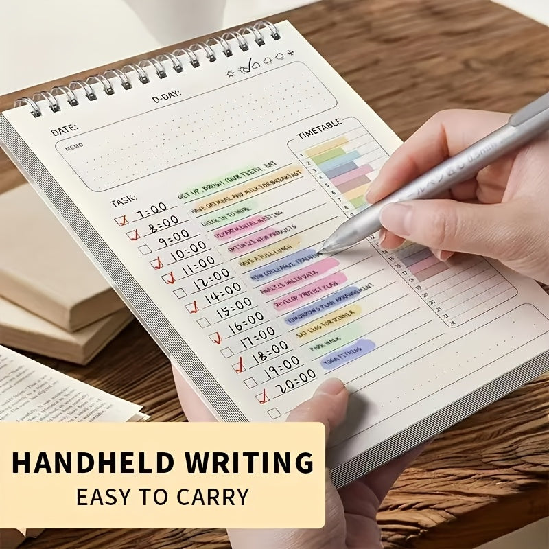 A5 Daily Planner Notebook with 160 pages in English for organizing schedules and tasks in office or school.