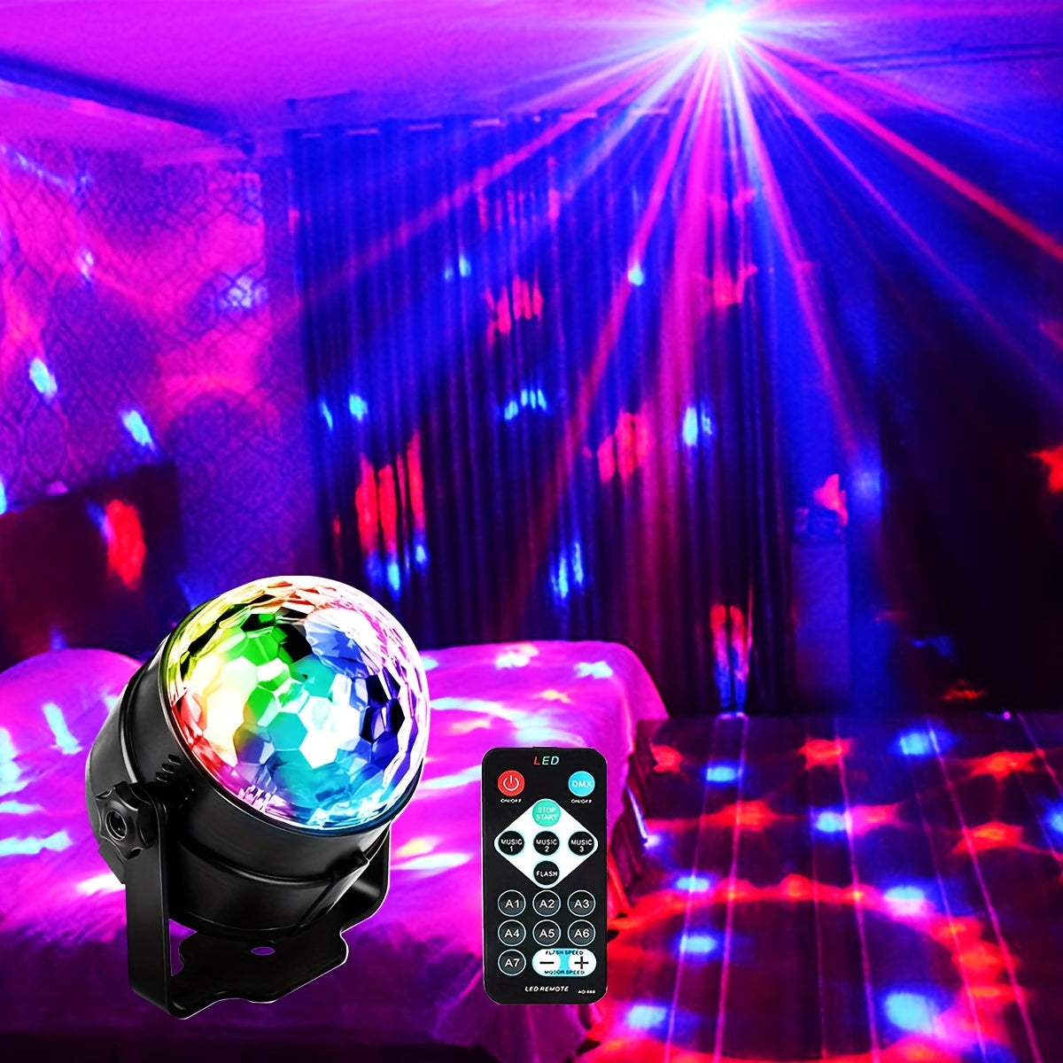 Bring the party to life with sound-activated RGB disco ball lights - perfect for home dance parties, bars, weddings, and more!