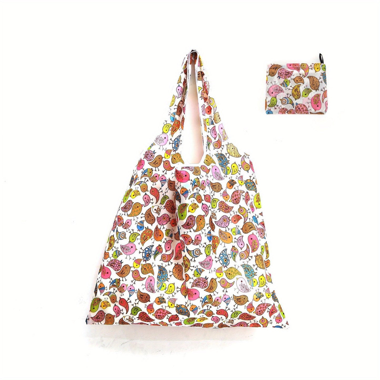 Large Capacity Folding Shopping Bag with Portable Printed Hand-held Storage Bag - Reusable Oxford Cloth Bag for Household Supplies