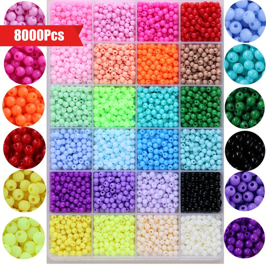 8,000 pieces of 4mm acrylic round beads in 24 colors, perfect for creating and decorating jewelry.