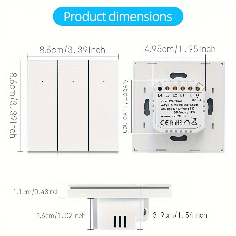 Chevolink Smart WiFi Wall Light Switch with voice control through Amazon Alexa & Google Assistant. Single pole button switch with wireless app control using Tuya Smart Life. Works with