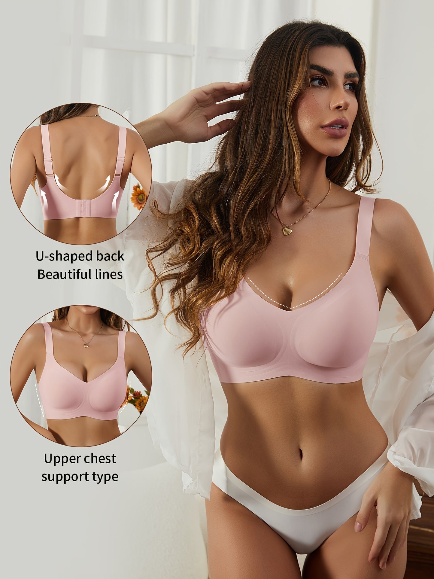 Seamless wireless push-up sports bra for women.