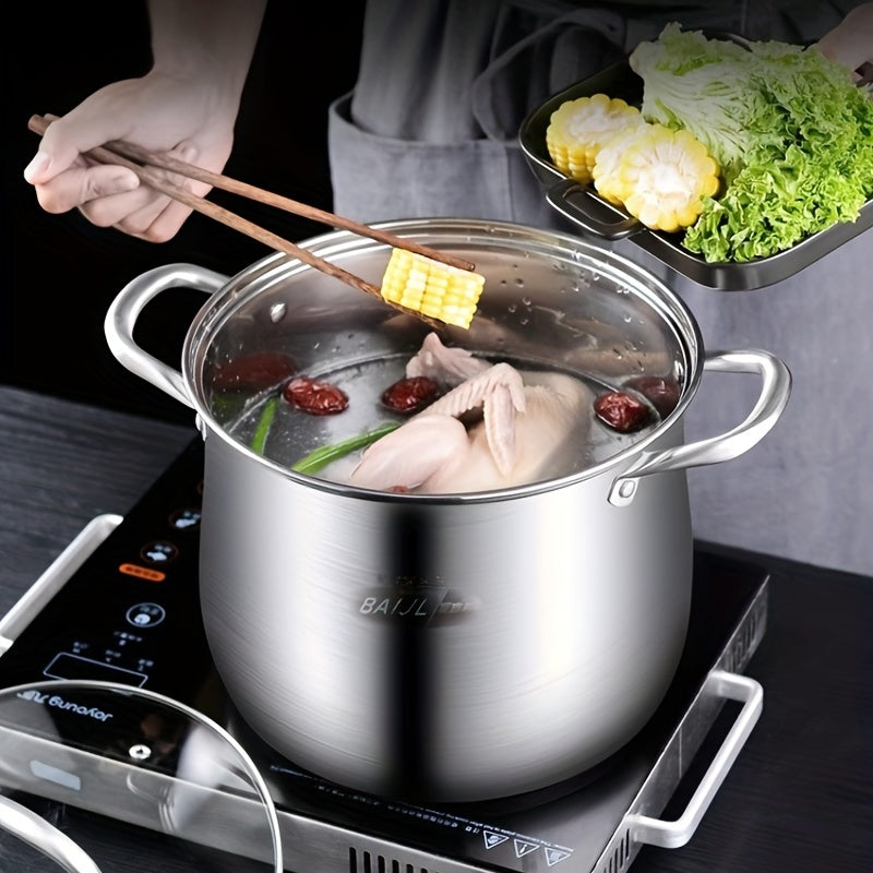 One piece of stainless steel steamer pot with lid, measuring 9.44 inches/24cm in diameter. Can be used on induction cooker, gas stove, and electric stove. Great for steaming and cooking. A versatile kitchen utensil and gadget for your home kitchen.