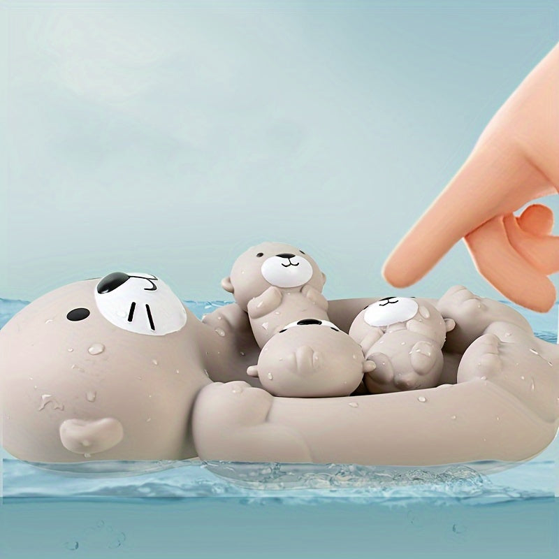 [Customer Favorite] Kids Bath Toy Set featuring a Floating Otter and Water Play Animals in Gray