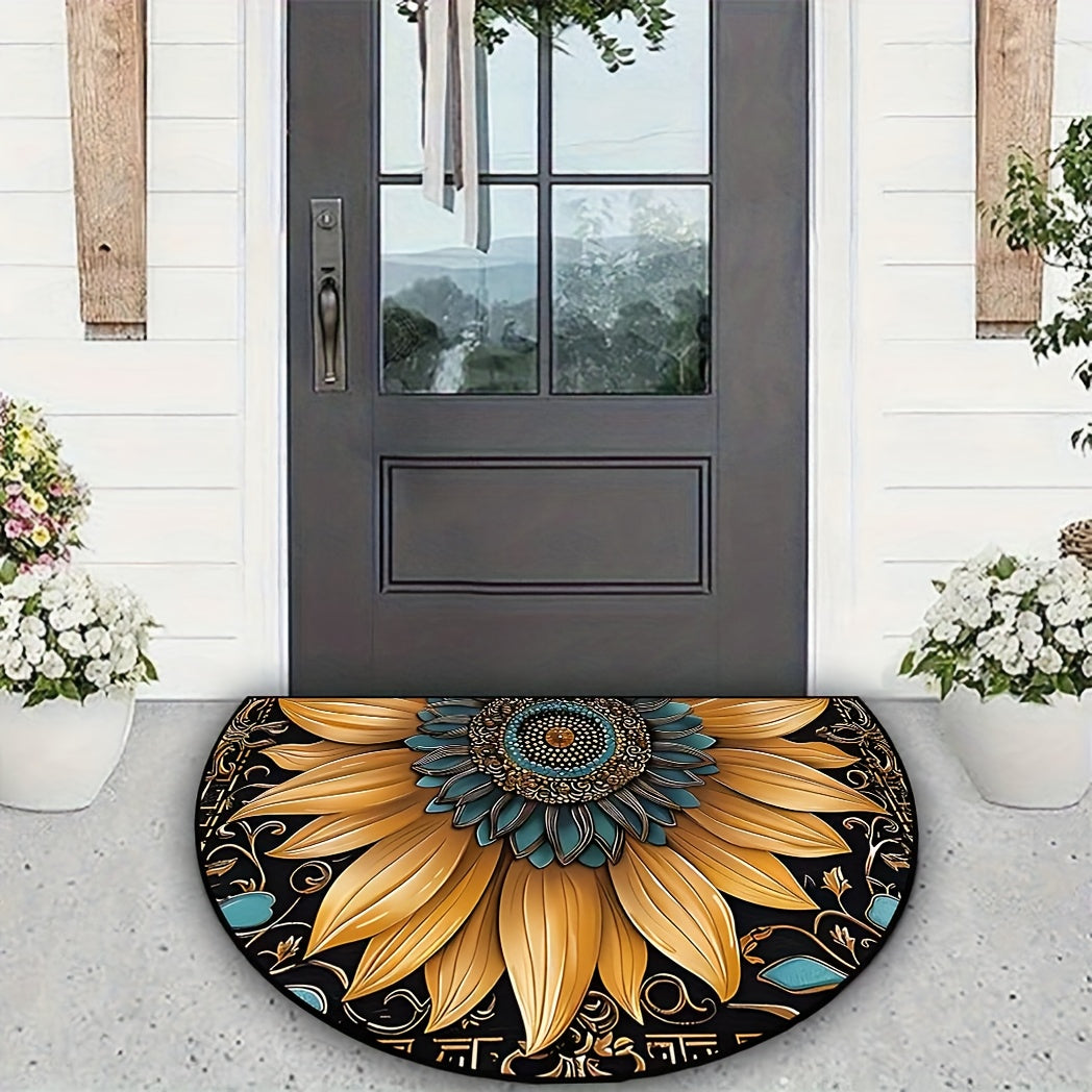 Welcome guests with the Sunflower Welcome Mat - A long-lasting, slip-resistant rug designed for both indoor and outdoor use. Made with lush crystal velvet fabric, perfect for adorning your bedroom, kitchen, bathroom, or patio. A thoughtful and chic home