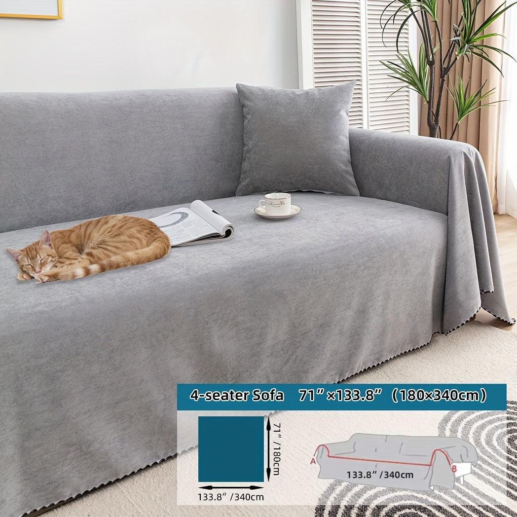 Multi-season, pet-friendly sofa cover with minimalist design protects against scratches, machine washable, ideal for L-shaped and single-seat sofas.