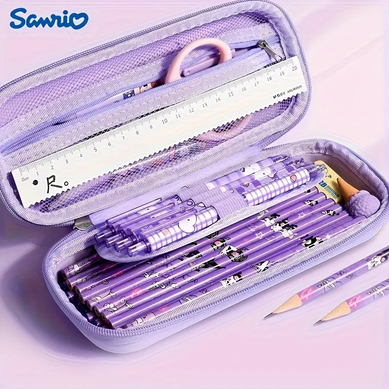 One Sanrio large capacity pencil case with cute cartoon pattern, suitable for organizing school and office supplies. Durable and suitable for pencils, markers, and stationery.