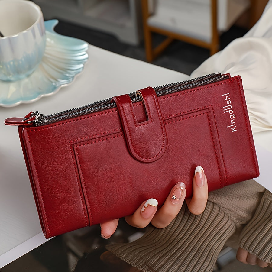 Long clutch wallet with solid color, lightweight coin purse in minimalist retro style.