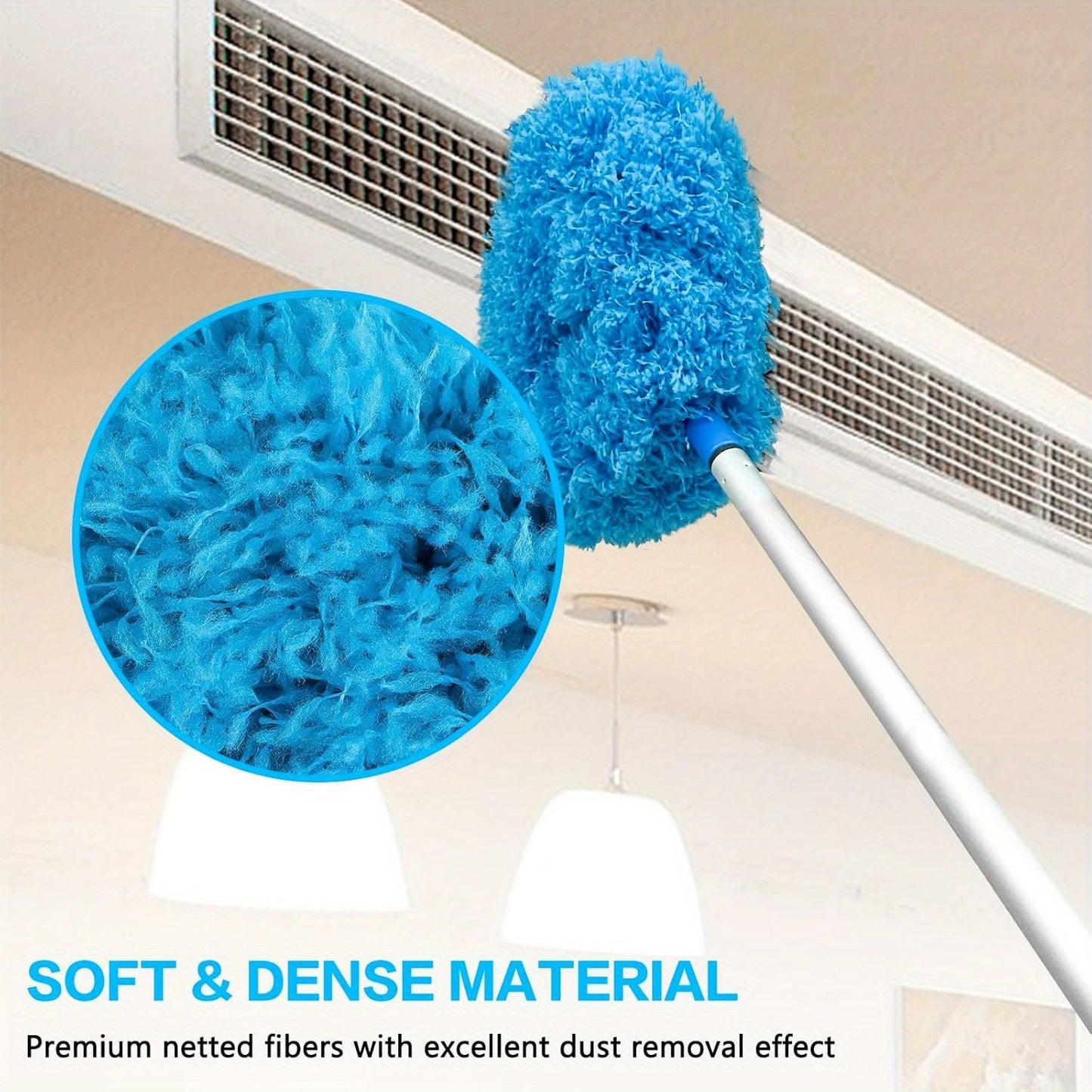 Extendable Microfiber Ceiling Fan Duster with Adjustable Pole, Flexible Angle for Furniture Cleaning in Living Room, Shelves, Windows, and High Spaces. No Electricity Required.