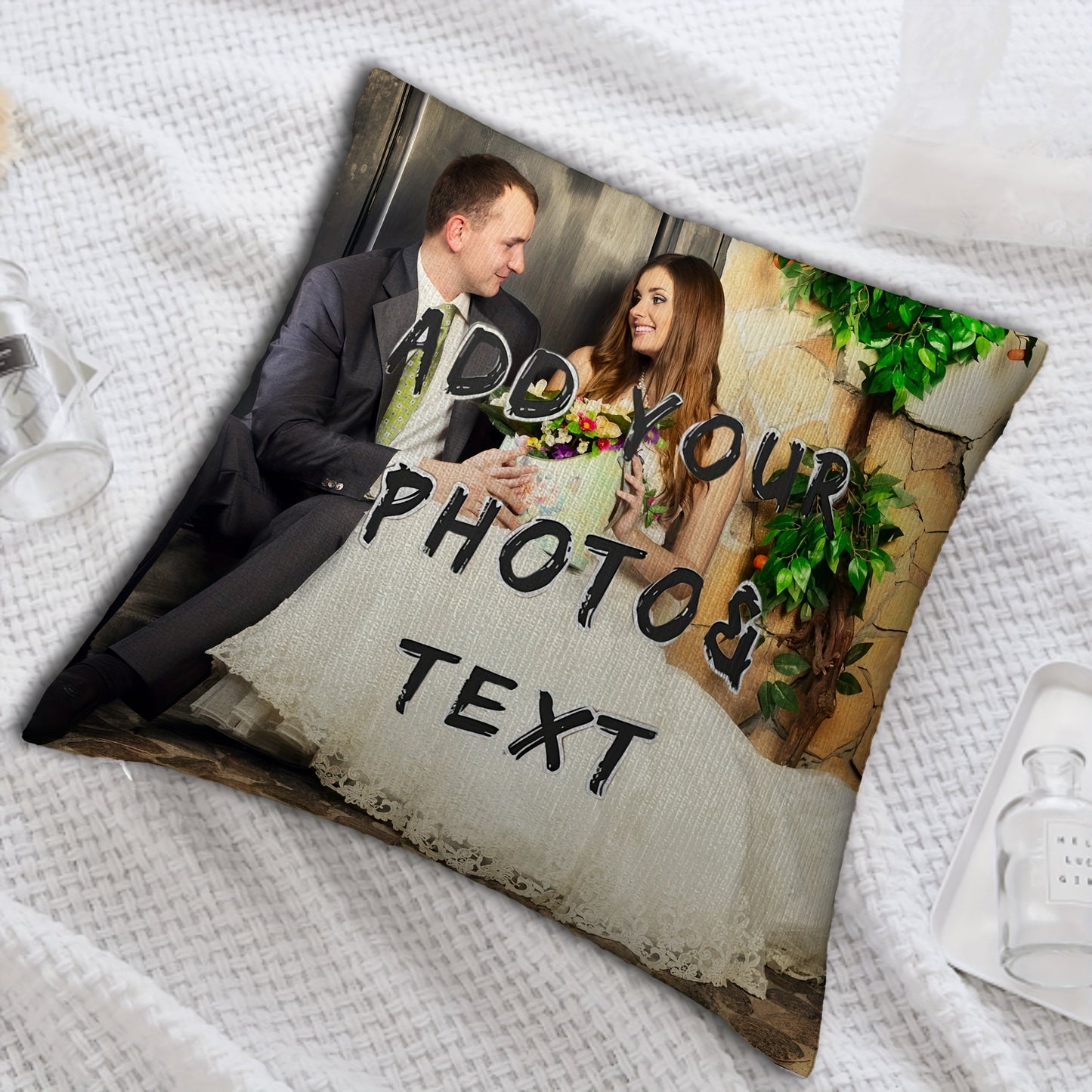 Soft single-sided printed short plush pillowcase measuring 45.72x45.72 cm, featuring a customized pet dog family photo. Perfect for home sofa decor and makes a great Valentine's Day holiday gift. Note: Does not include pillow core.