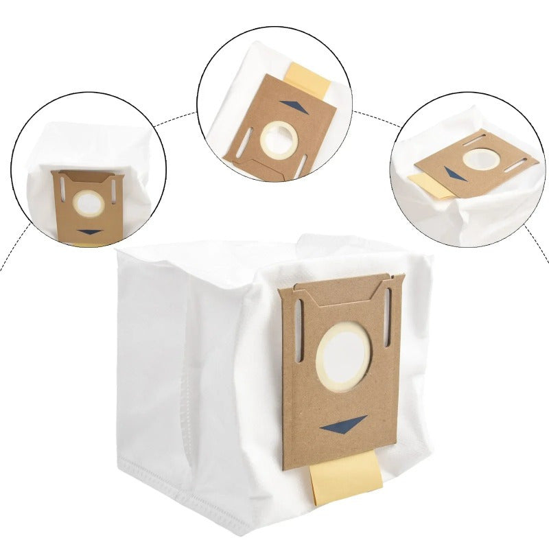 Replacement paper dust bags compatible with Ecovacs N10 and N10 Plus robot vacuum cleaners, includes 4-pack of filters and floor attachment spare parts.