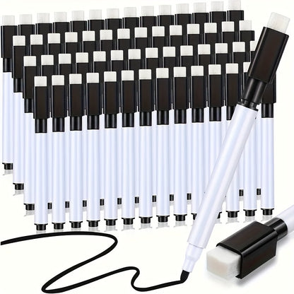 50-Pack Black Dry Erase Markers with Eraser Caps, multipurpose pens for whiteboards and chalkboards, ideal for home and school organization.