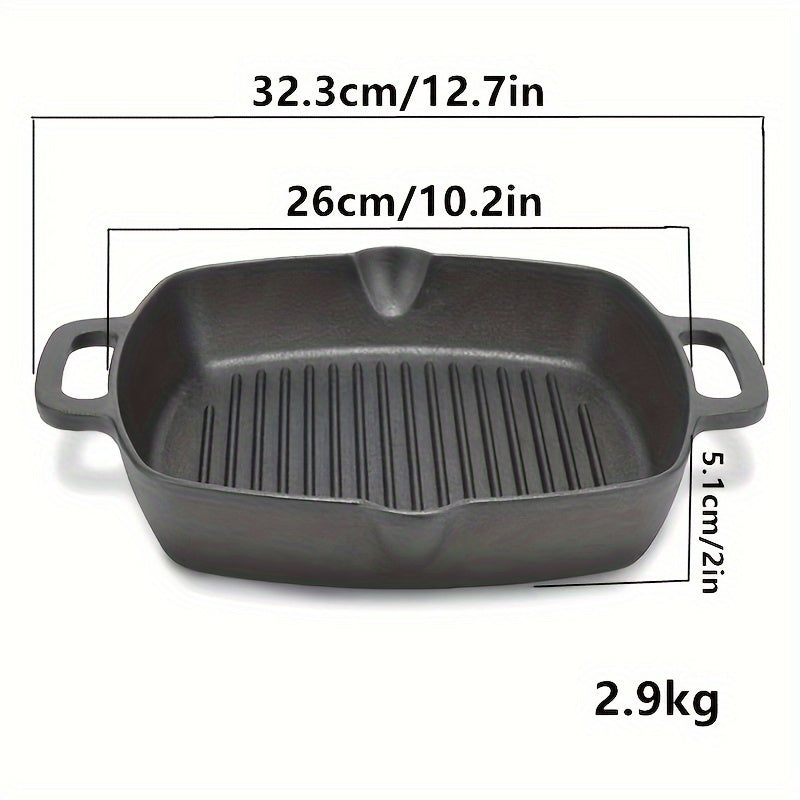 Square Striped Steak Pan: Durable Cast Iron, Non-Stick Coating, Oven-Safe Skillet for Gas & Induction Stoves - Ideal for Autumn Grilling Outdoors