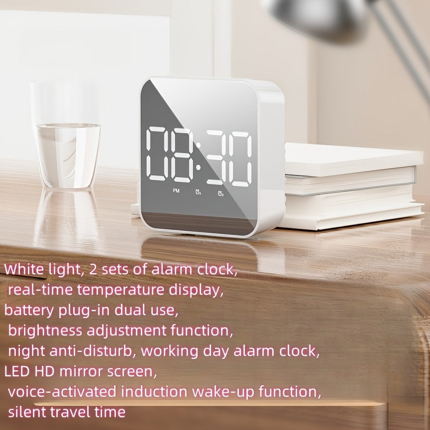 Upgrade your home or office decor with this 1pc LED Clock. This dual-use clock features a large screen display, alarm clock function, and voice-controlled temperature display. Perfect for Halloween or Christmas, this clock makes a great gift for any