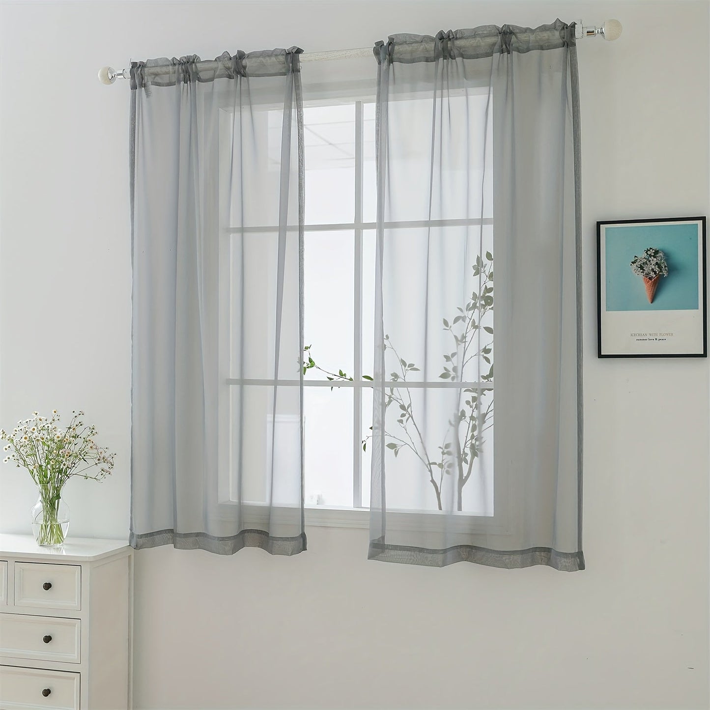 [Top Pick] Add a touch of elegance to your home with these stylish terylene gauze curtains. The two-piece set features a semi-transparent design in a plain color, perfect for creating a breathable and lightweight atmosphere in any room. Hang them with