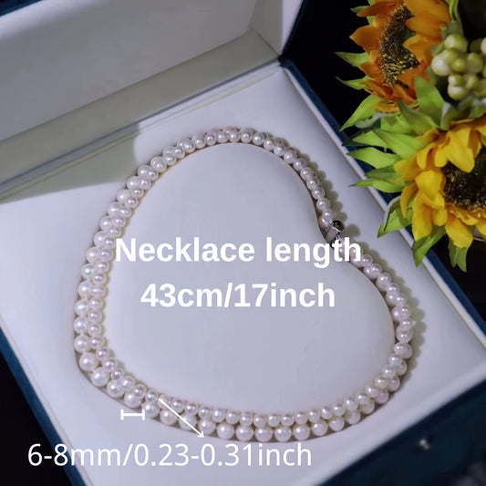 Women's Double Strand Layered Clavicle Chain Necklace with Natural Freshwater Pearls, Timeless and Elegant Fashion Piece for Daily or Special Events, Comes in a Gift Box with Minor Imperfections, Ideal for Valentine's Day Gift.