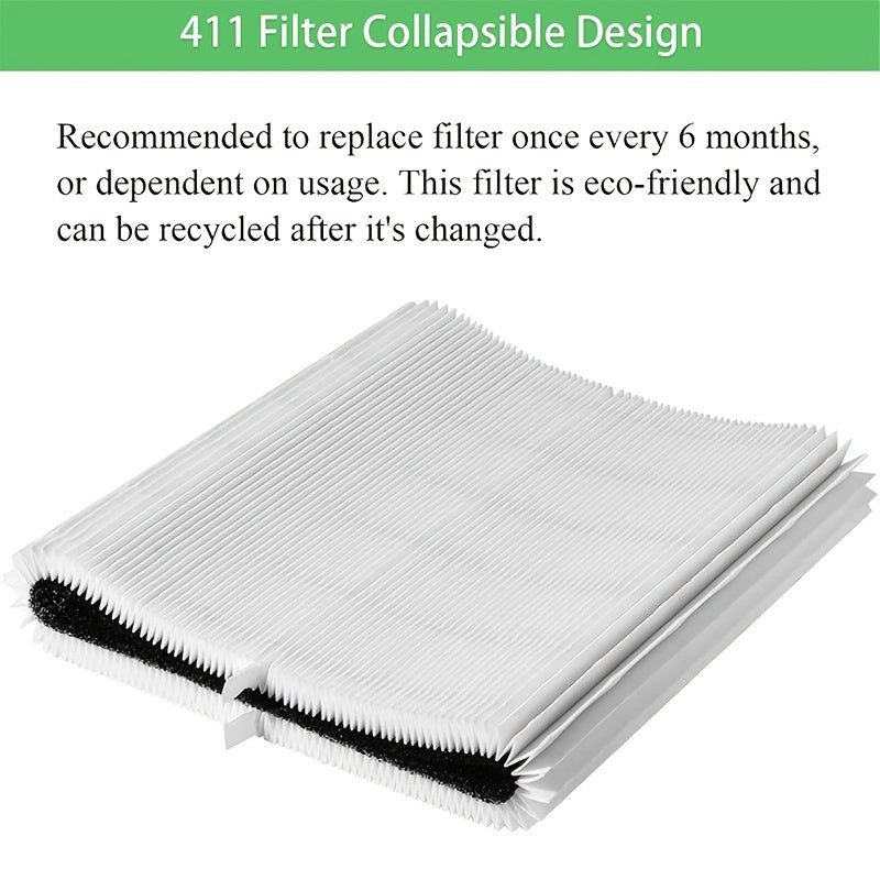 Blue Pure 411 filter replacement compatible with Blueair Blue Pure 411 air purifiers, featuring H13 true HEPA filter and activated carbon for maximum purification.