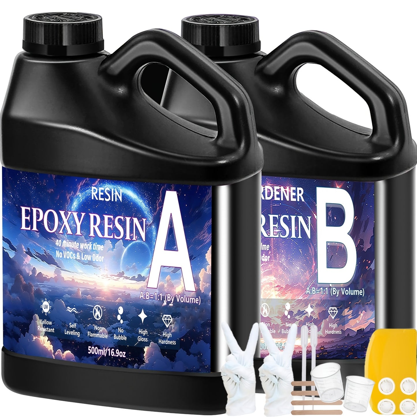 High gloss, bubble-free epoxy resin kit for art, crafts, jewelry making, DIY projects, and molds.