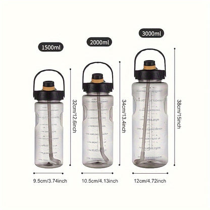 Large clear plastic water bottles for sports and outdoor activities, ideal birthday gifts, available in sizes 50.7oz, 67.6oz, and 101.4oz.