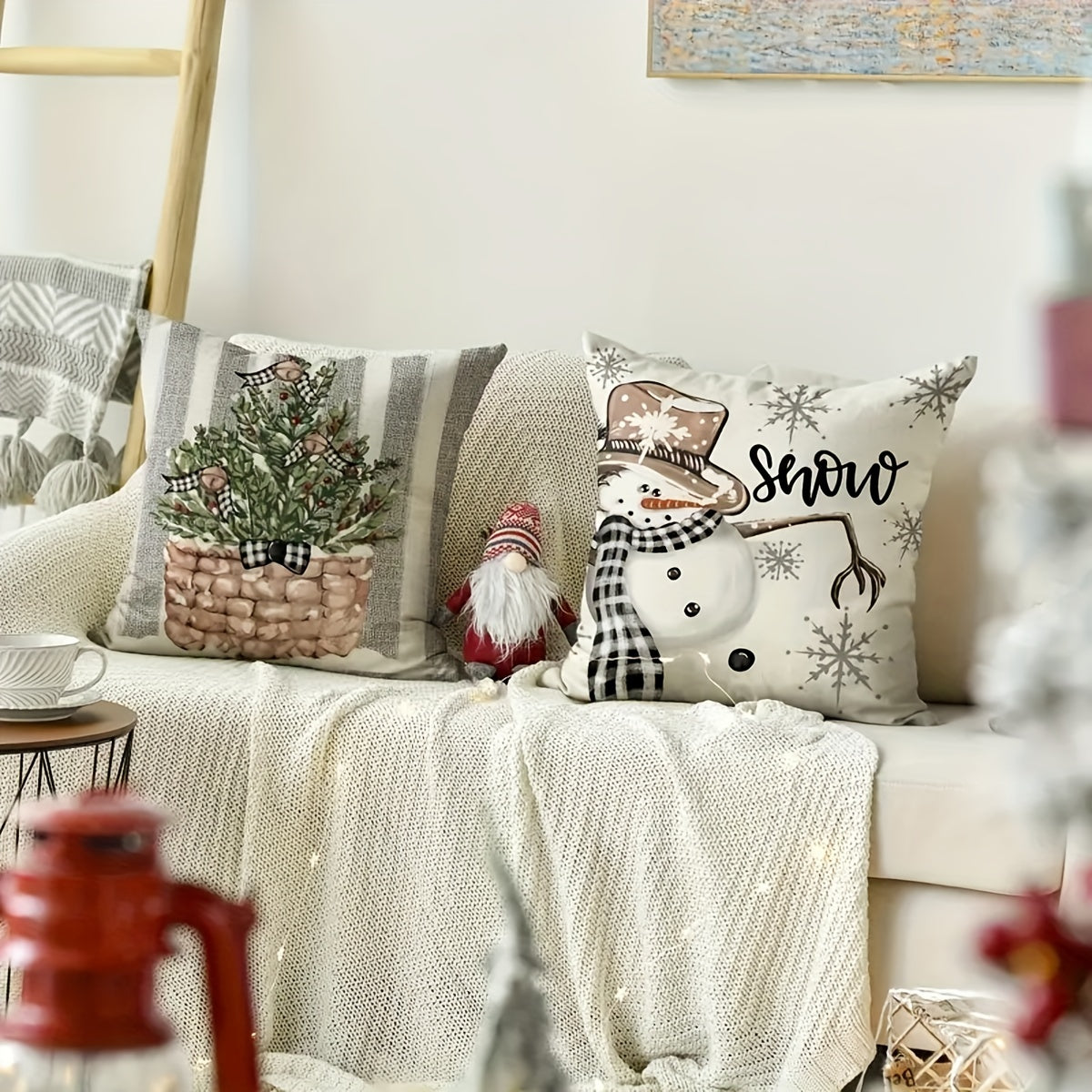 Set of four Christmas-themed pillowcases made of polyester fabric, suitable for home decoration in various settings, dimensions 45*45cm/17.7*17.7in, pillow core not included.