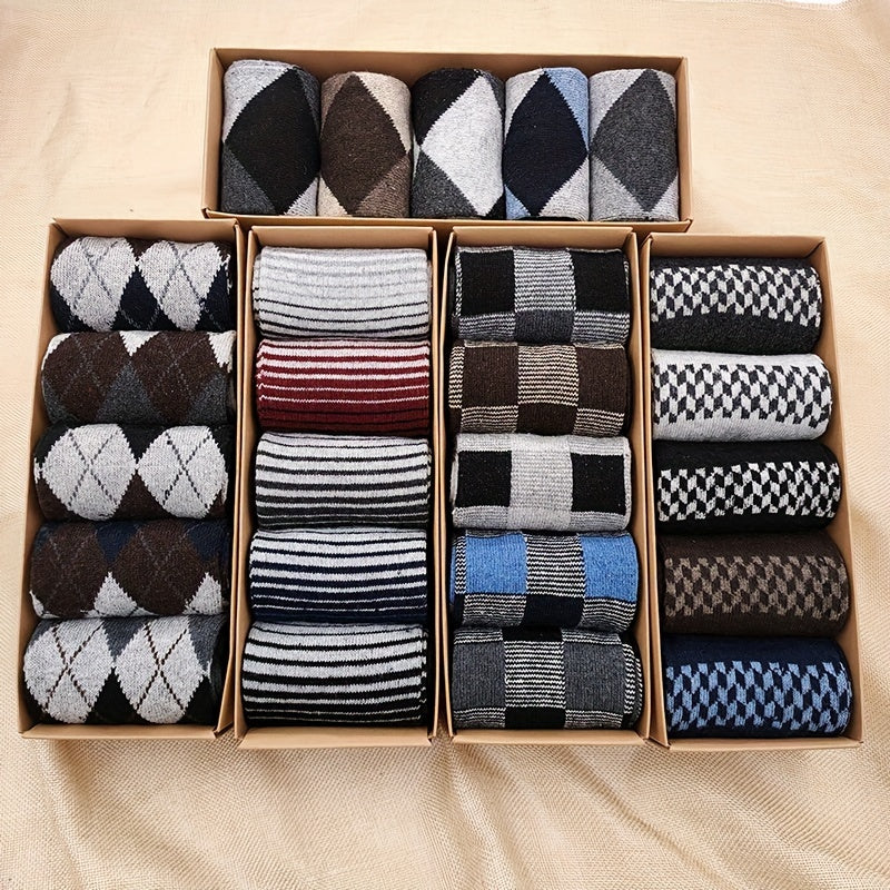 5 pairs of men's warm and comfortable wool socks, boxed for gifting.