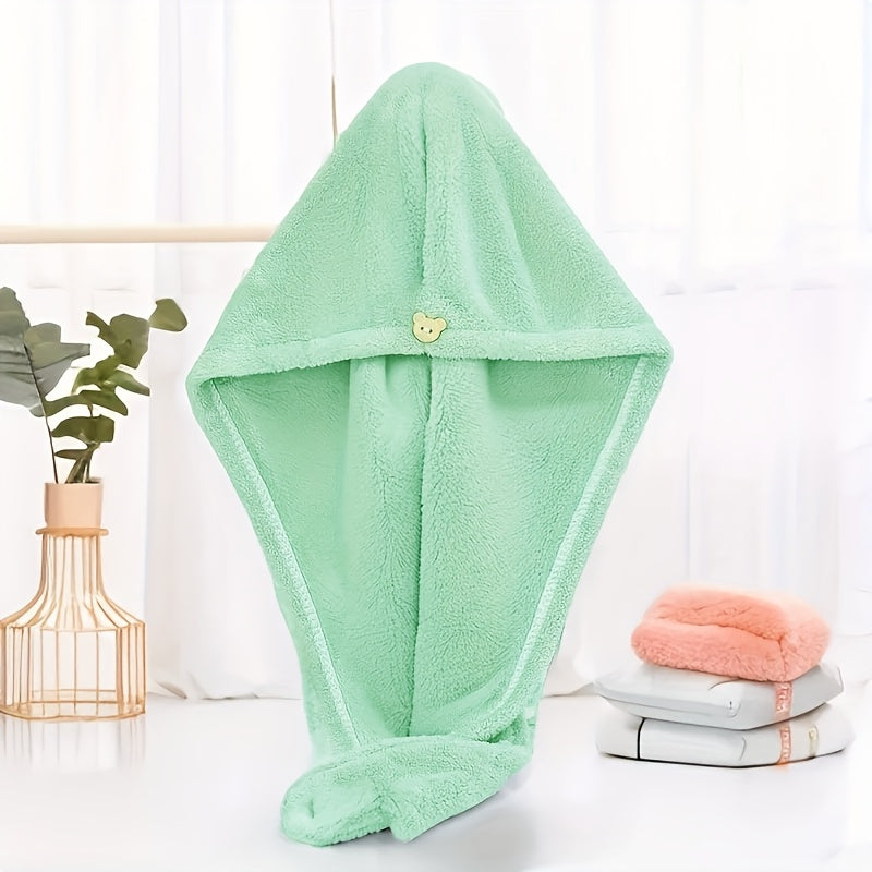 Lightweight cotton hair towel wrap for women with quick-dry knit fabric, hooded design for easy wear, ideal for bathroom use.