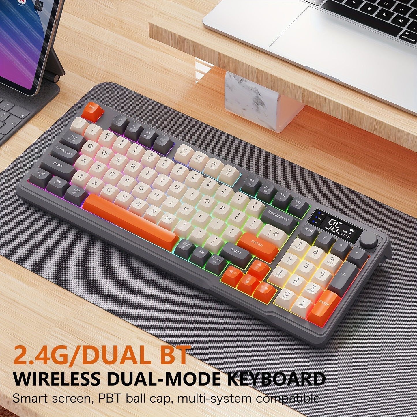 ZIYOULANG M96 Wireless Gaming Keyboard with dual mode 2.4GHz/BT 5.0, TKL Mechanical Feel, RGB Backlit, Rechargeable, Anti-Ghosting, Compact Design for Mac, Windows, Linux, Office & Gaming.