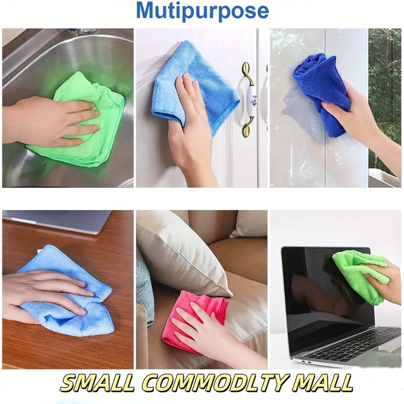 Mixed package includes 40 microfiber cleaning cloths (20 large, 12 small) and 20 cleaning rags in 5 random colors suitable for household and kitchen use. Colours include green, blue