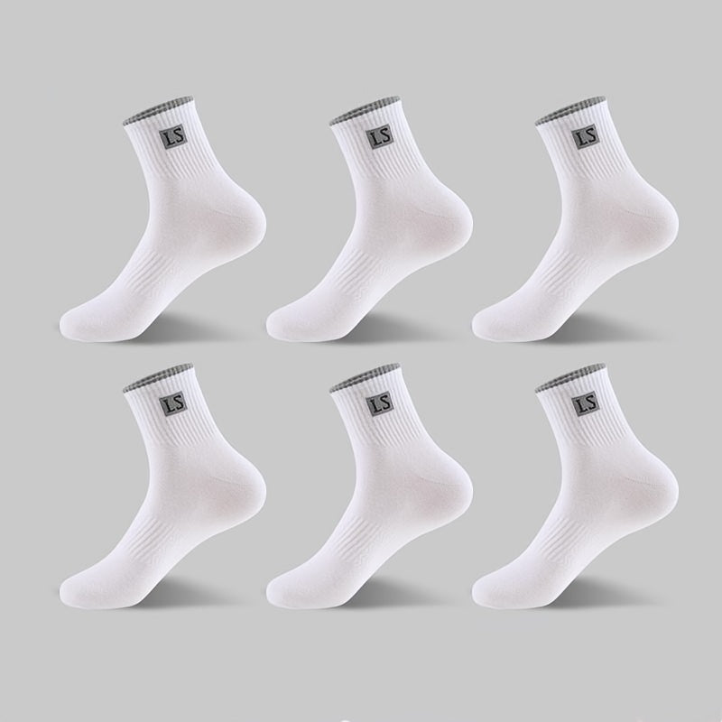 6 Men's Breathable Cotton Blend Crew Socks - Anti-Odor, Sweat Absorbent for Basketball & Sports