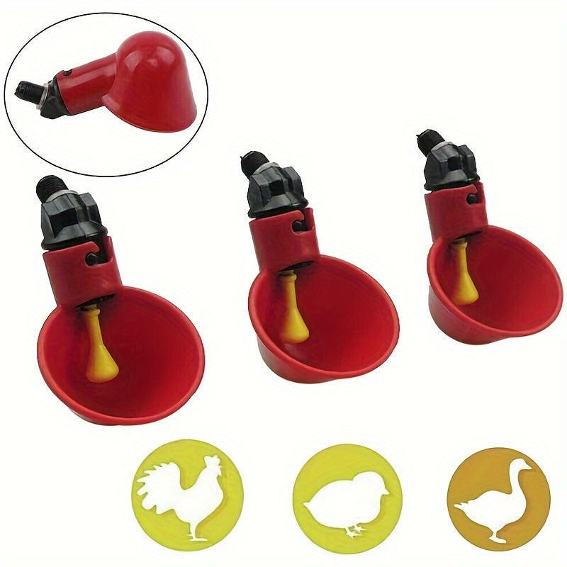 Readyou Automatic Chicken and Poultry Waterer Feeder with Cups, Red Plastic, 3/6/9 Packs