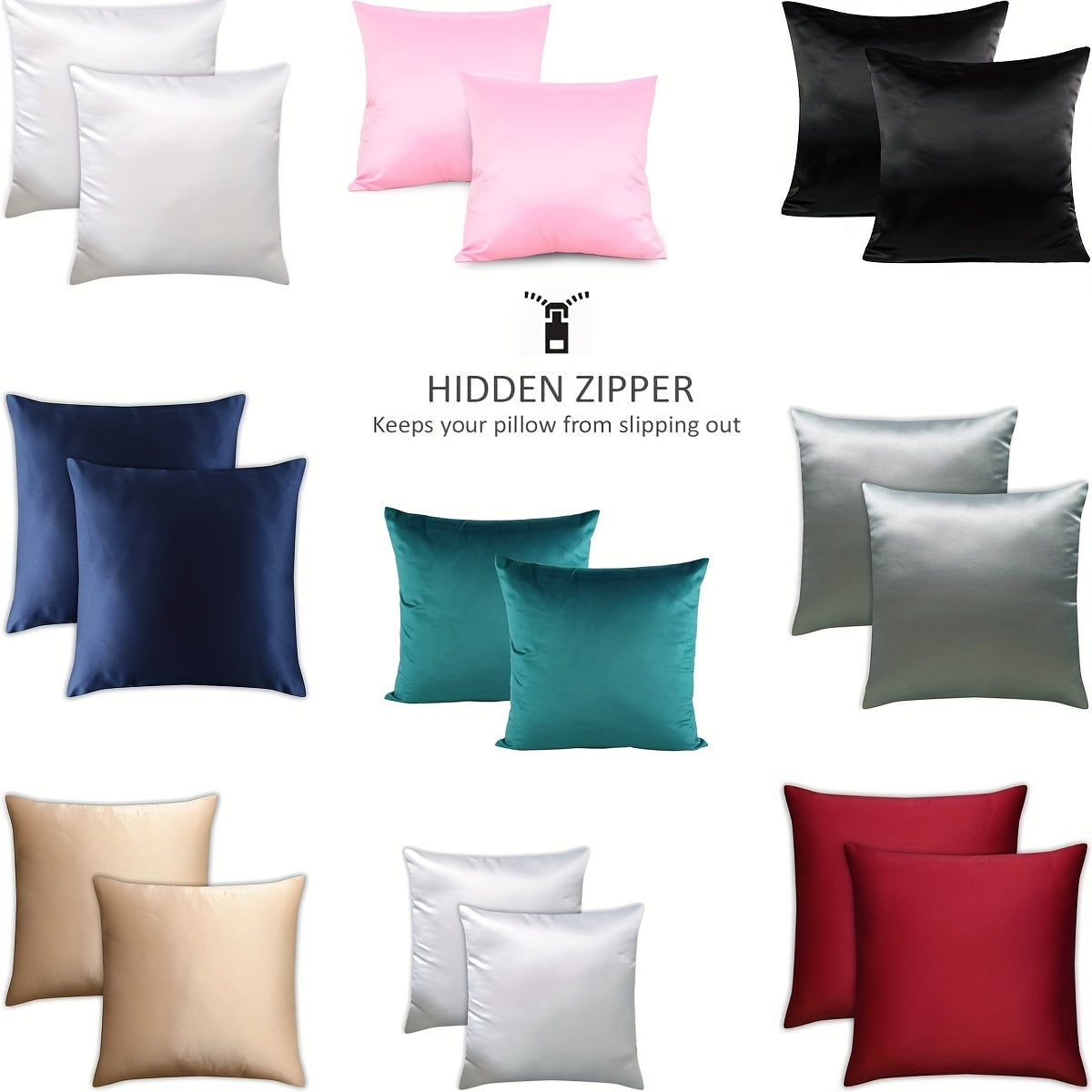 2 ta Luxurious Satin Pillowcase to'plami turli ranglarda - Yumshoq va havo o'tkazuvchi, oddiy parvarish uchun konvert yopilishi va zipper bilan - Yil davomida foydalanish uchun ideal (Yostiq qo'shimchalari kiritilmagan), Satin Pillowcase to'plami