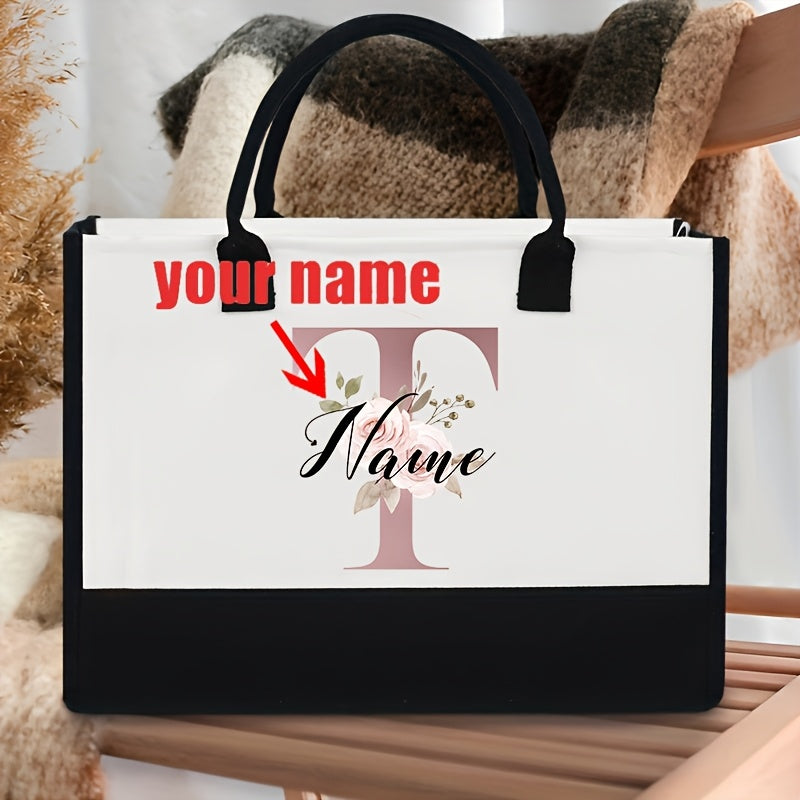 Personalized Polyester Tote Bag with Custom Initial and Floral Design- Perfect for Bachelorette Party Gift, Fade Resistant