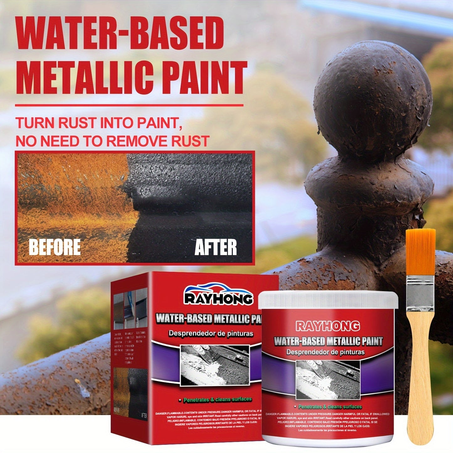 1 piece of water-based metallic paint, designed specifically as a car anti-rust and rust-proof paint. This metal protective maintenance paint also functions as a car iron rust cleaning agent. Included in this set are cleaning supplies, tools, and other