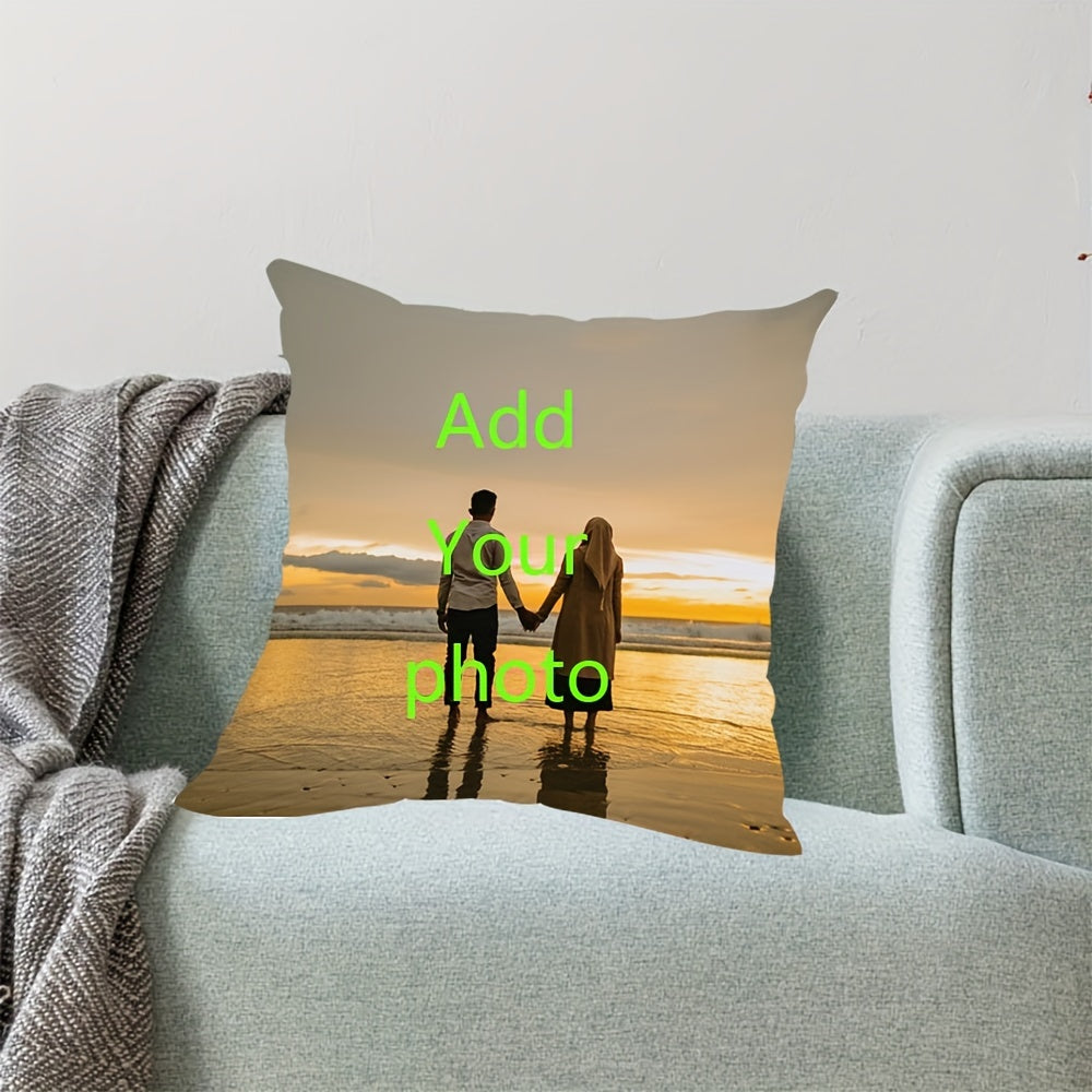 Personalized Photo Pillow Cover for Couples, Parents, Friends, and Pets. Perfect for Birthdays, Holidays, Halloween, and Christmas. Made with Thickened Dacron Linen and features Double-Sided Printing. Size: 45.72×45.72cm.