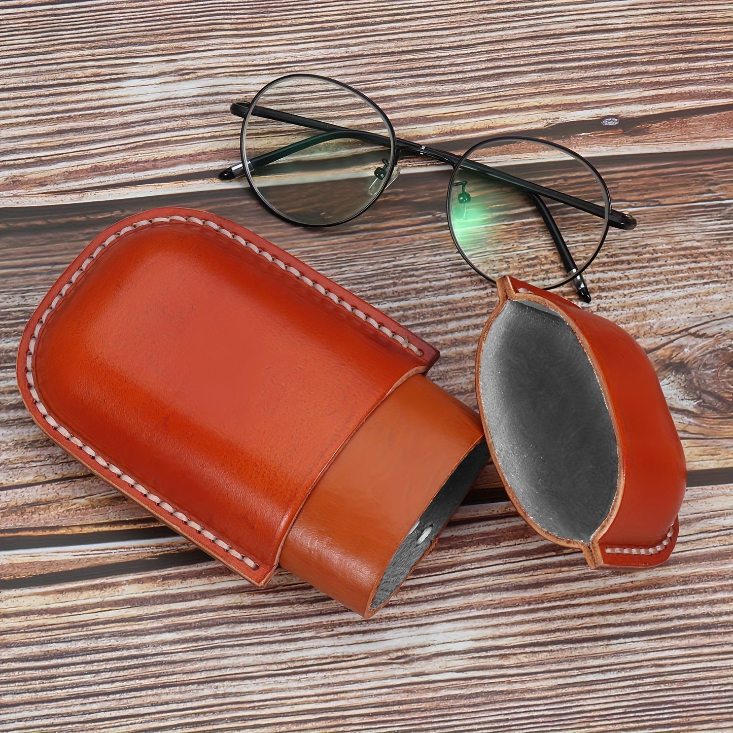 High-quality, stylish faux leather glasses case with retro-inspired design for ultimate protection and storage for your glasses.