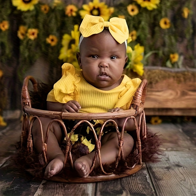 Rattan Basket, Wood Bench Photography Prop, Posing Chair, Posing Furniture - Perfect Gifts for Christmas, Halloween, Thanksgiving, New Year's, Valentine's Day, and Carnival!