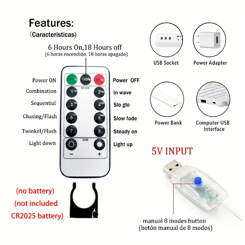 USB-powered LED curtain lights with remote control - ideal for festive occasions like Christmas, weddings, birthdays, and holiday decorations.