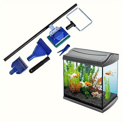 7-piece set for aquarium maintenance without battery, includes water changer, siphon hose, pump for sand washing and waste removal, and manual cleaning tool.