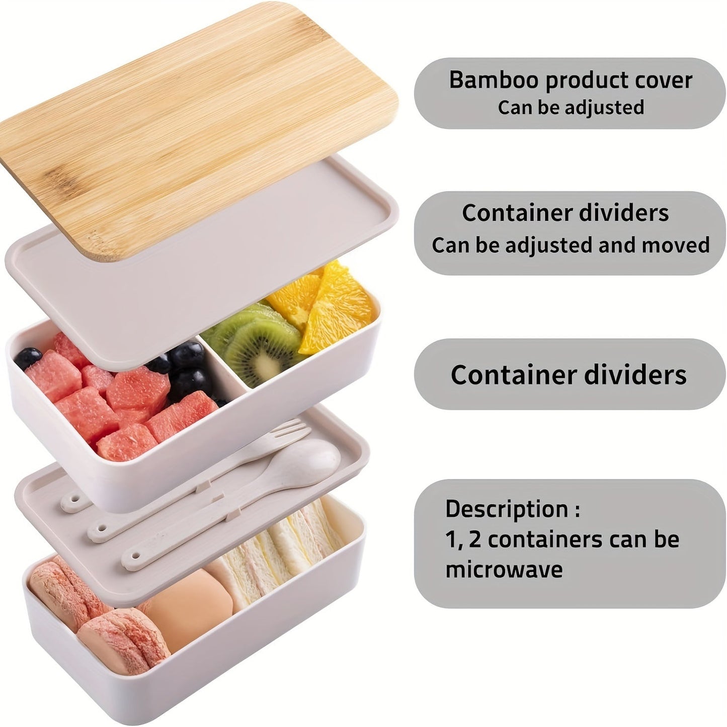 Single Set Bento Lunch Box with Insulated Bag, Microwave Safe, Leakproof Plastic Containers with Bamboo Lids, Adjustable Dividers and Utensils, Perfect for Work, Picnics - Christmas Gift Packaging Included