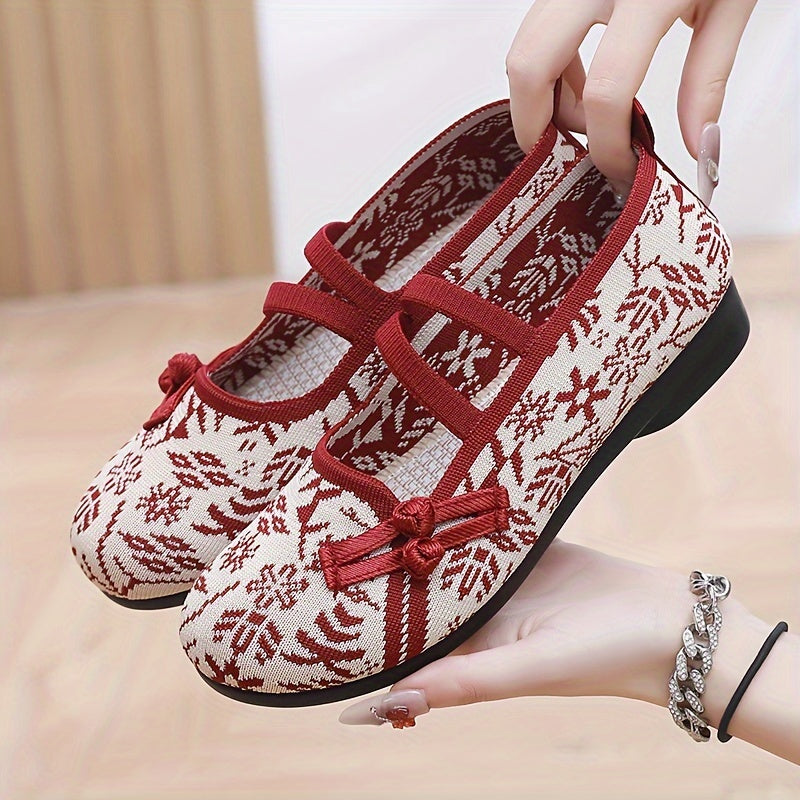 Crafted Comfort Women's Knit Slip-On Flats: Lightweight, Comfortable Walking Shoes with Soft Sole & Ethnic Pattern.