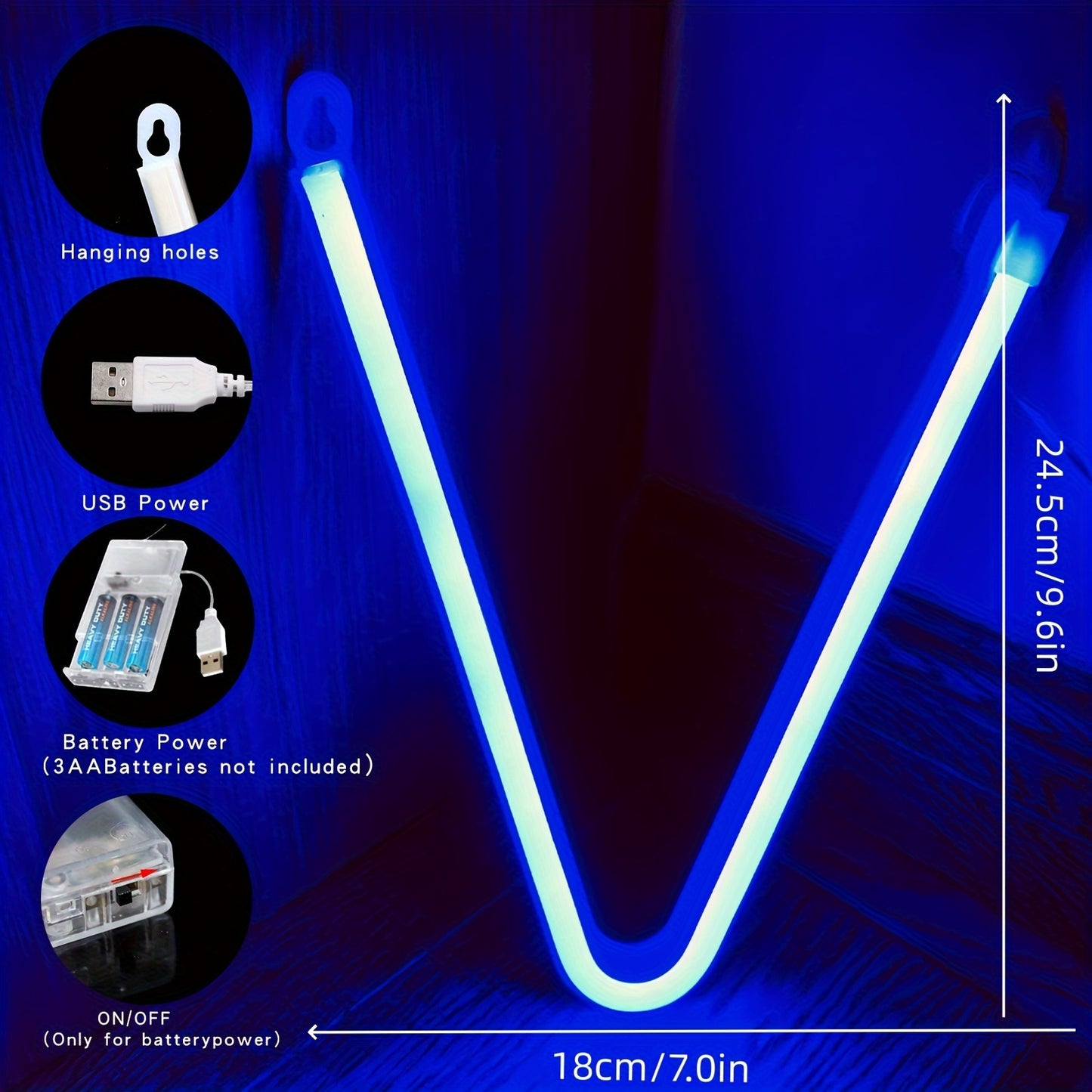 Neon LED letter light sign, powered by USB or batteries, perfect for bedroom decor or special occasions.