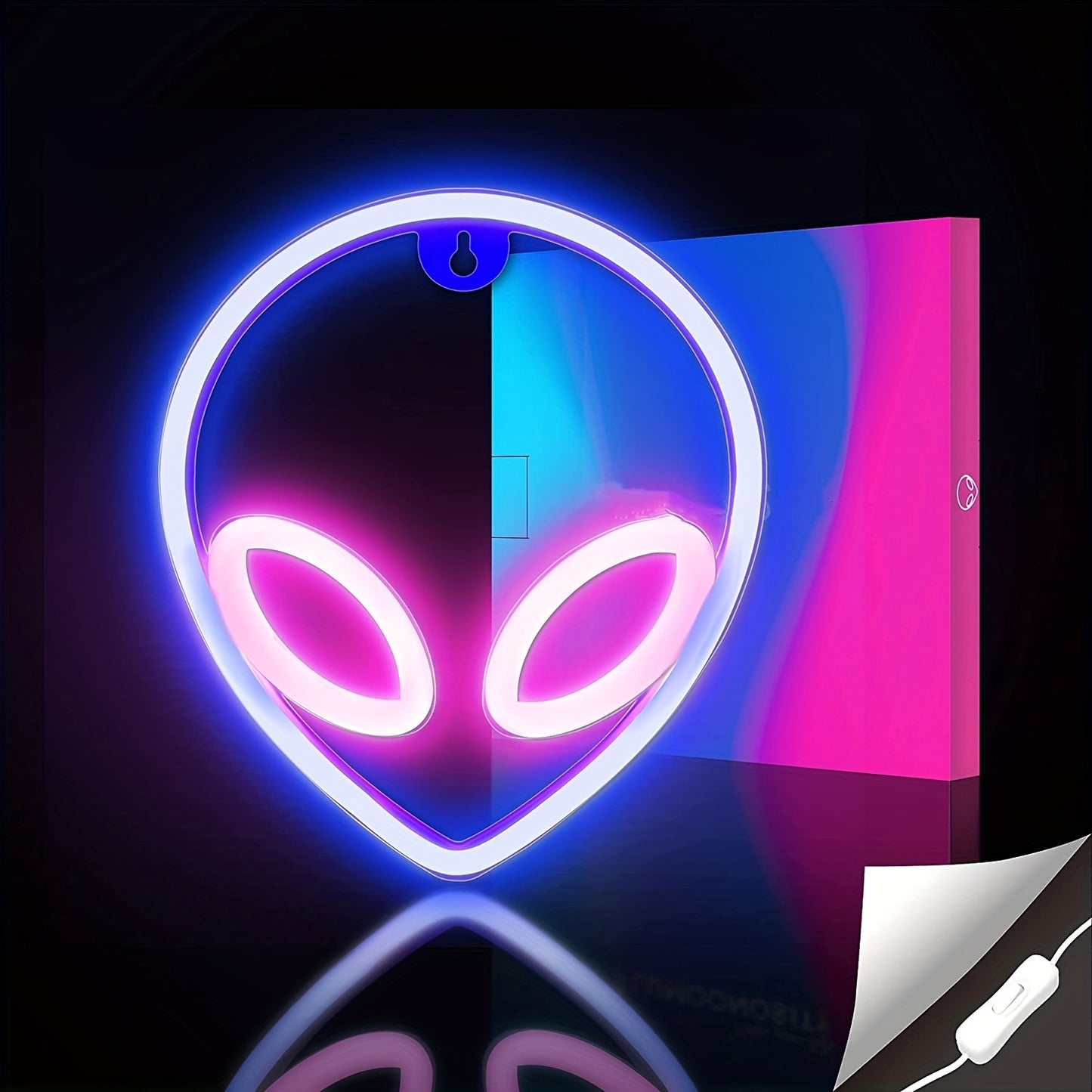 1pc Alien LED Neon Sign, 22.0x19.48cm - Dual USB/Battery powered, Easy to mount on wall, Blue & Pink UFO-inspired light for bedroom/game room decor - Aesthetic, Plug-free.